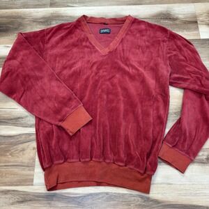 Enro V-Neck Pullover Sweater Size L Vintage Velour Long Sleeve Relaxed Red